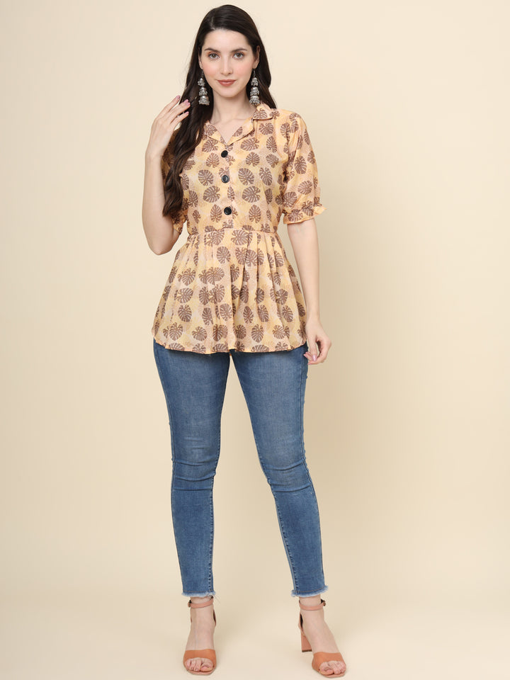 Stylish Peach Printed Kurta | Short Cotton Ethnic Wear for Women