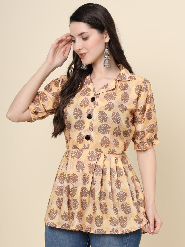 Stylish Peach Printed Kurta | Short Cotton Ethnic Wear for Women