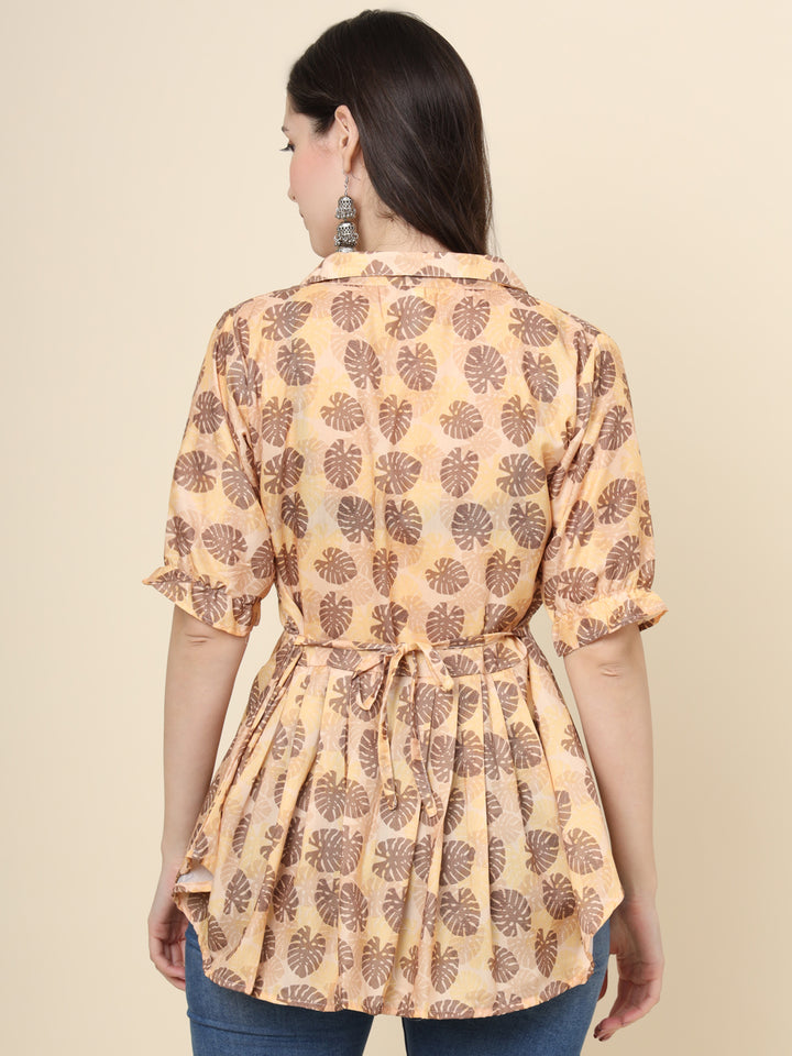 Stylish Peach Printed Kurta | Short Cotton Ethnic Wear for Women