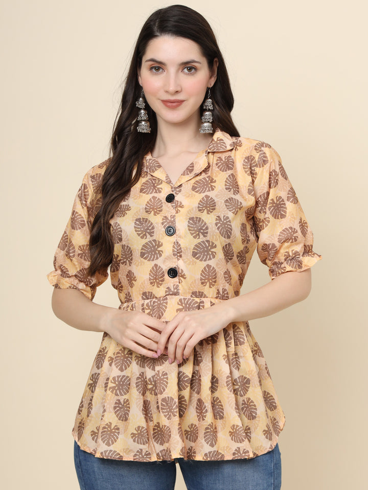 Stylish Peach Printed Kurta | Short Cotton Ethnic Wear for Women