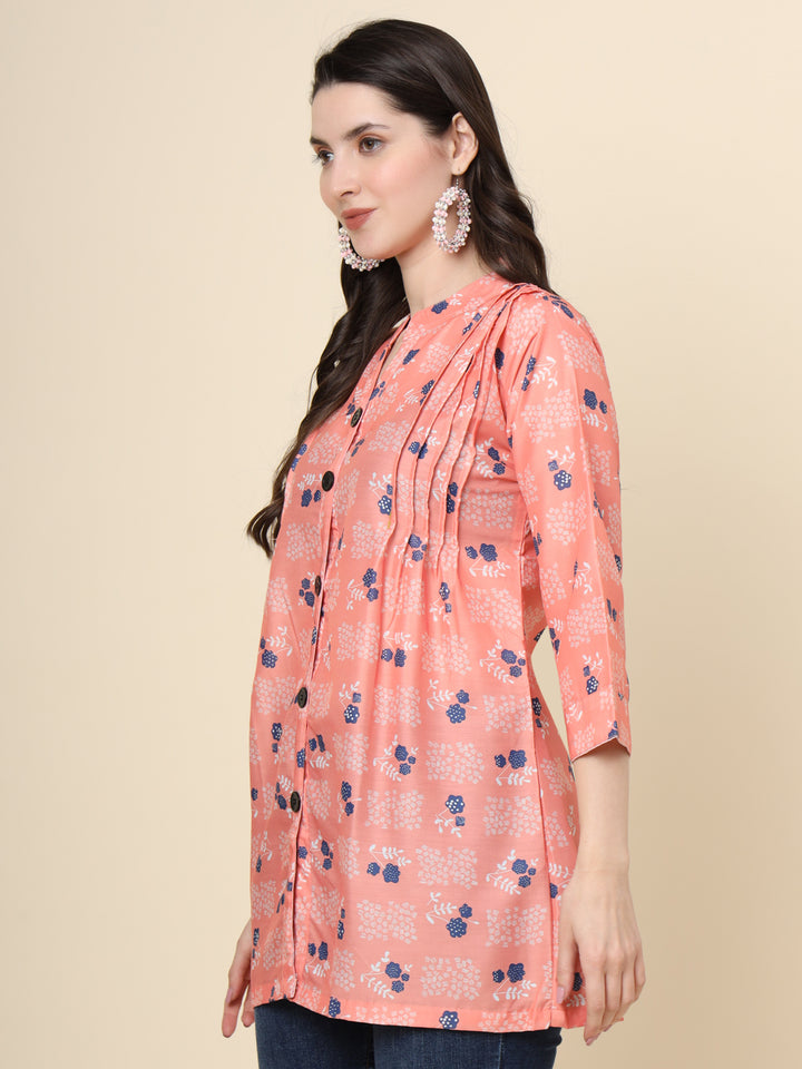 Elegant Peach Kurti | Designer Printed Cotton Short Wear