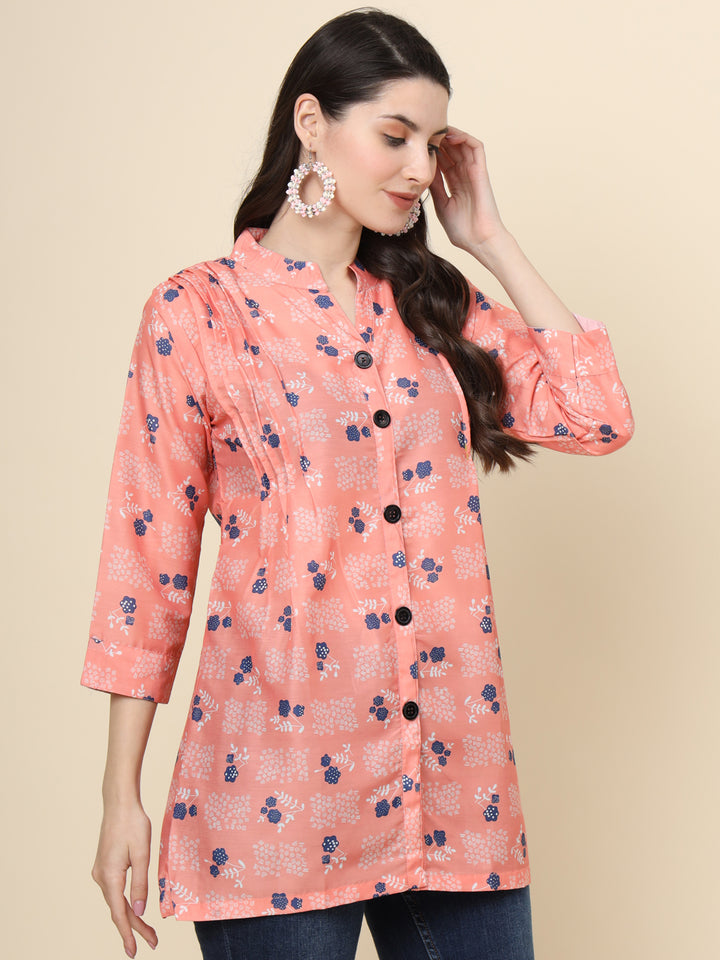 Elegant Peach Kurti | Designer Printed Cotton Short Wear