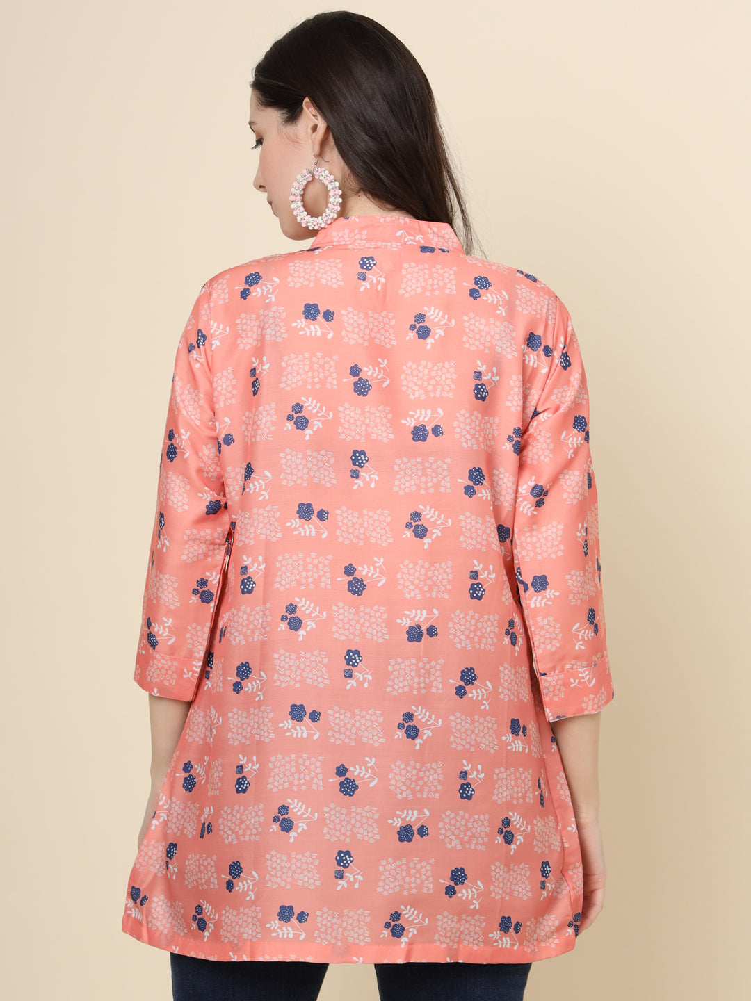 Elegant Peach Kurti | Designer Printed Cotton Short Wear