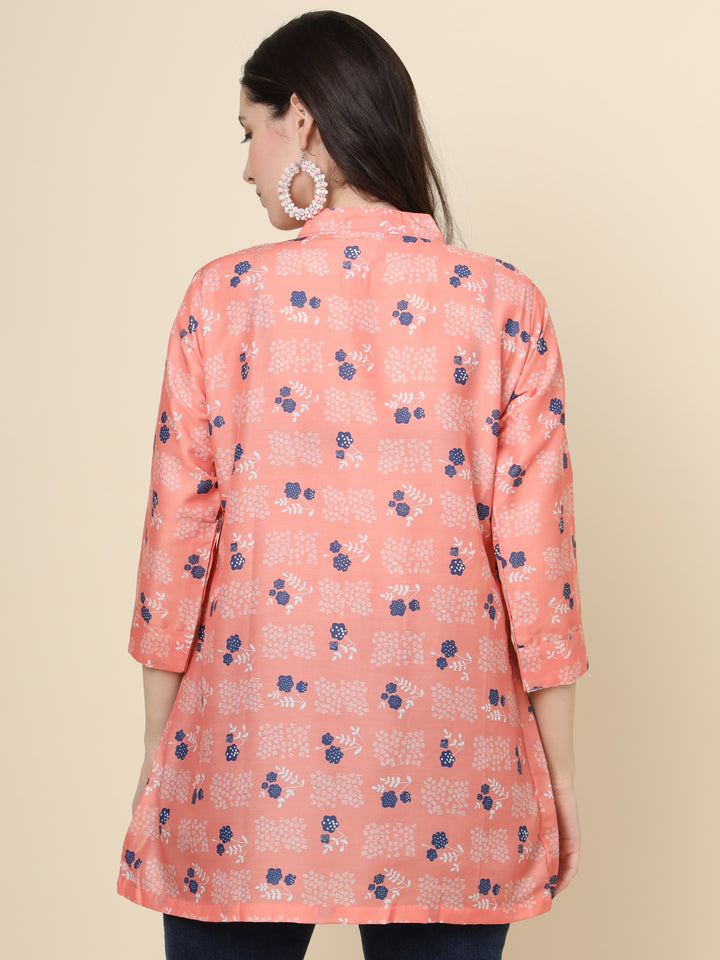 Elegant Peach Kurti | Designer Printed Cotton Short Wear