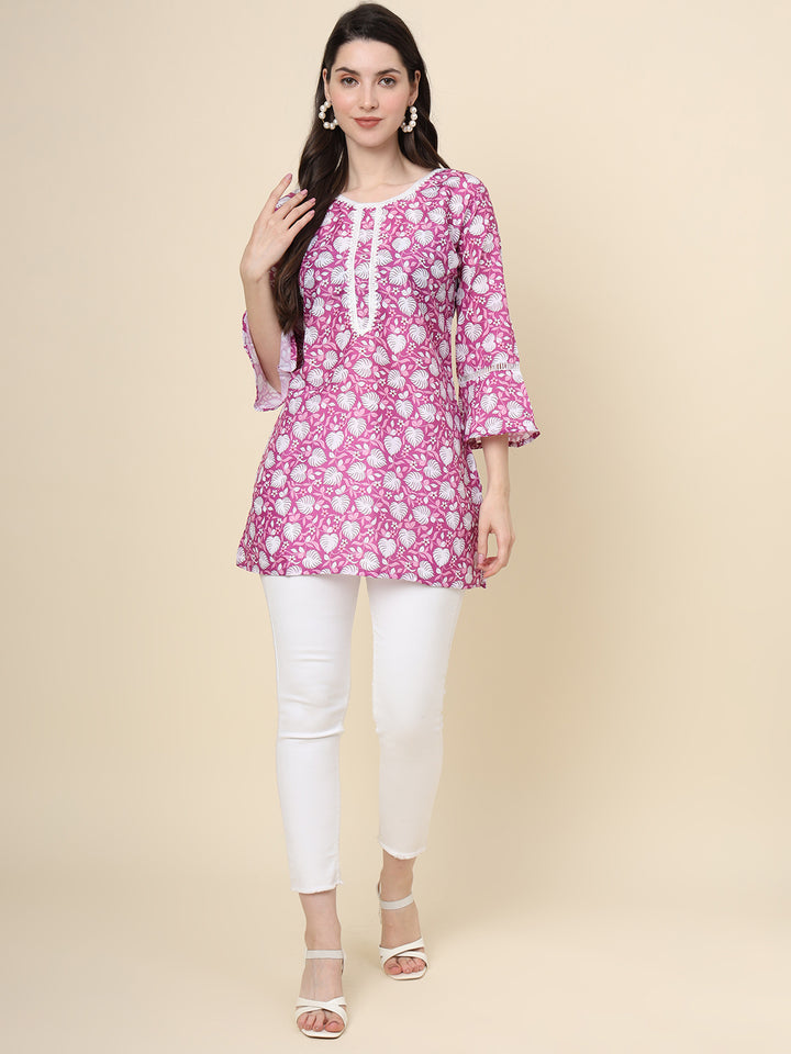 Stylish Purple Designer Kurti | Short Cotton Printed Kurta for Women