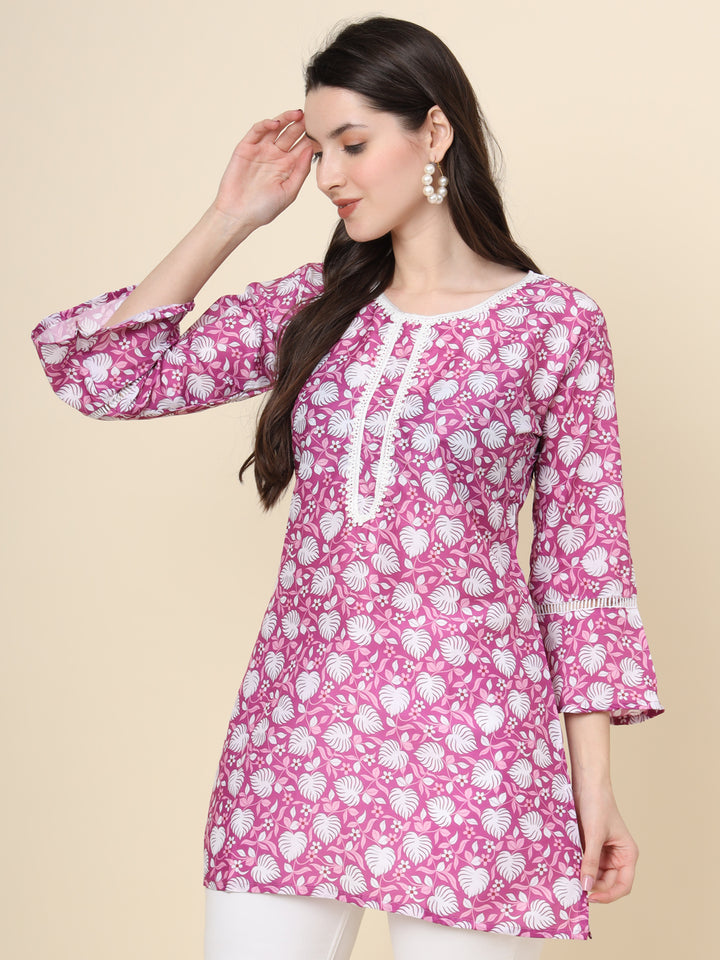 Stylish Purple Designer Kurti | Short Cotton Printed Kurta for Women