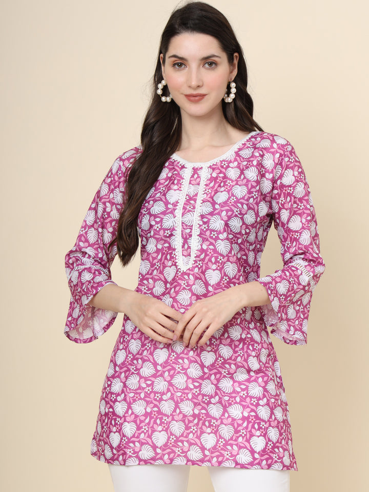 Stylish Purple Designer Kurti | Short Cotton Printed Kurta for Women