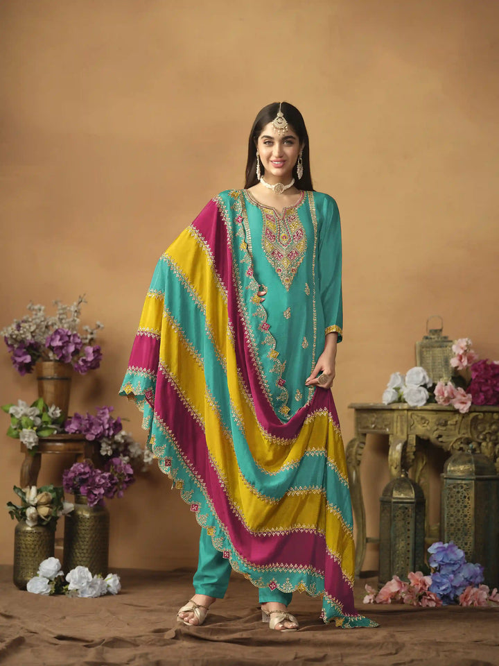 Designer Embroidered Salwar Suit | Heavy Work & Santoon Bottom
