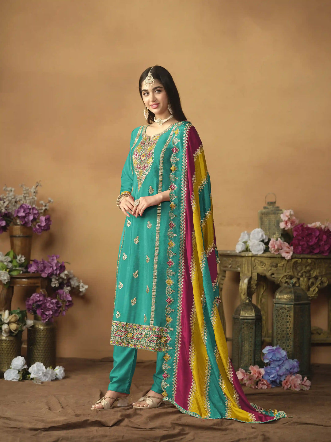 Designer Embroidered Salwar Suit | Heavy Work & Santoon Bottom