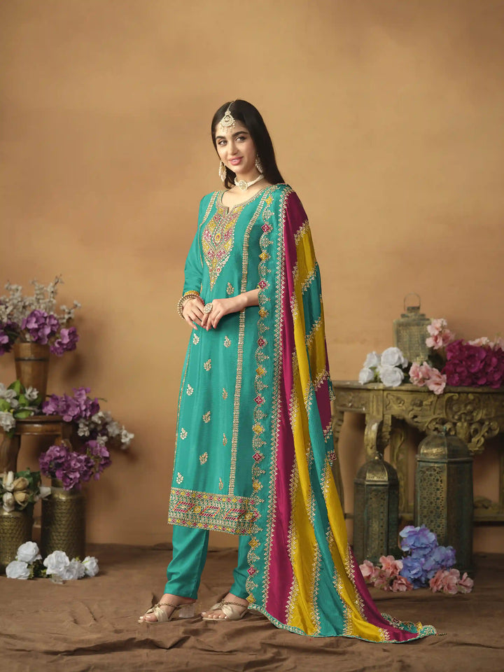 Designer Embroidered Salwar Suit | Heavy Work & Santoon Bottom