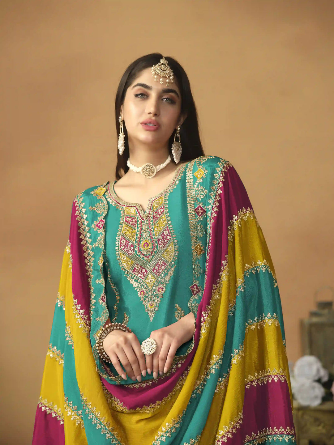 Designer Embroidered Salwar Suit | Heavy Work & Santoon Bottom