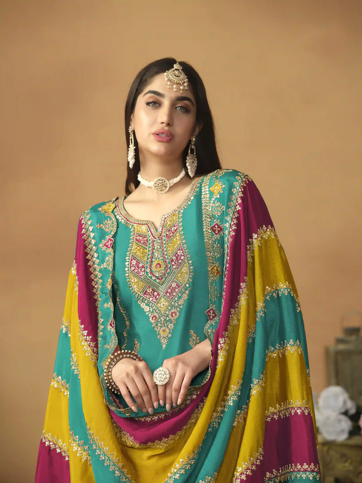 Designer Embroidered Salwar Suit | Heavy Work & Santoon Bottom