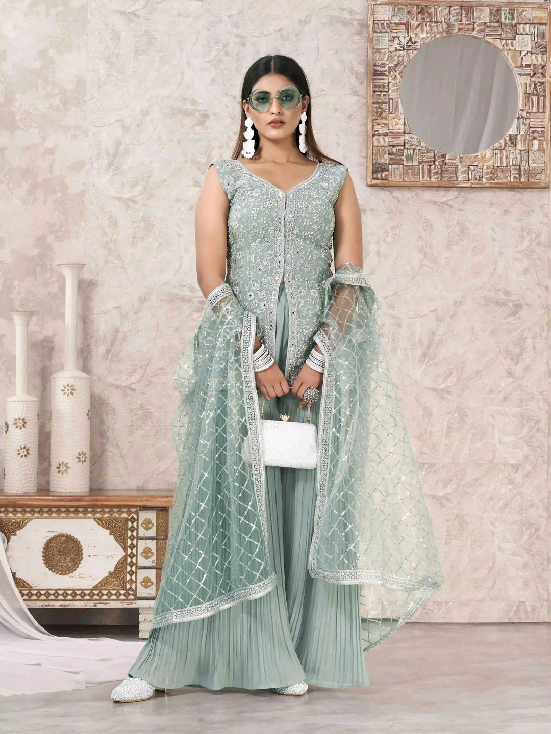 Sophisticated Sharara Suits | Designer Embroidery & Georgette Fabric