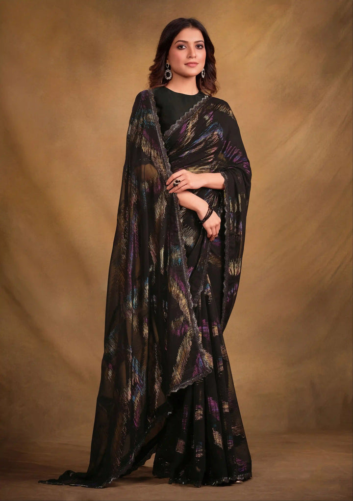 Designer Zari Jacquard Saree with Malai Satin Blouse | Embroidery & Stone Work for Weddings and Special Events