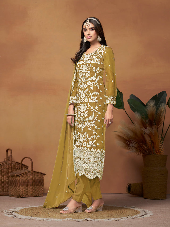 Santoon Kurti Set | Embroidered Outfit with Jacquard Dupatta