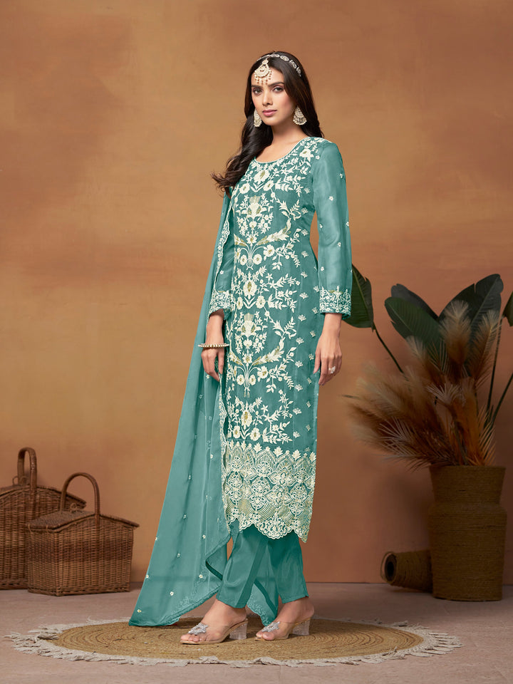 Santoon Kurti Set | Embroidered Outfit with Jacquard Dupatta