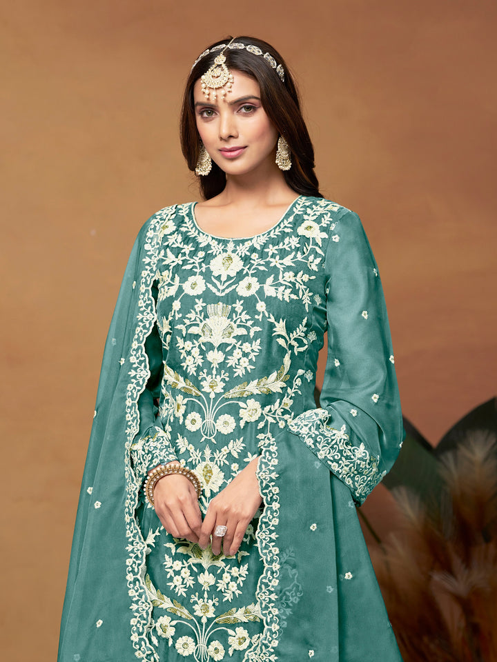 Santoon Kurti Set | Embroidered Outfit with Jacquard Dupatta
