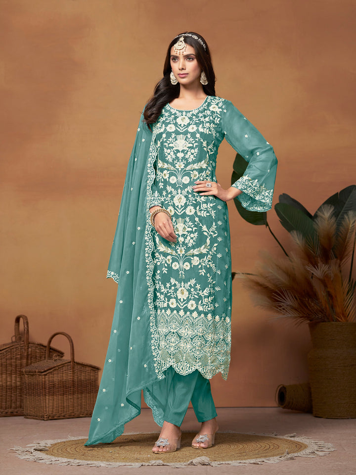 Santoon Kurti Set | Embroidered Outfit with Jacquard Dupatta