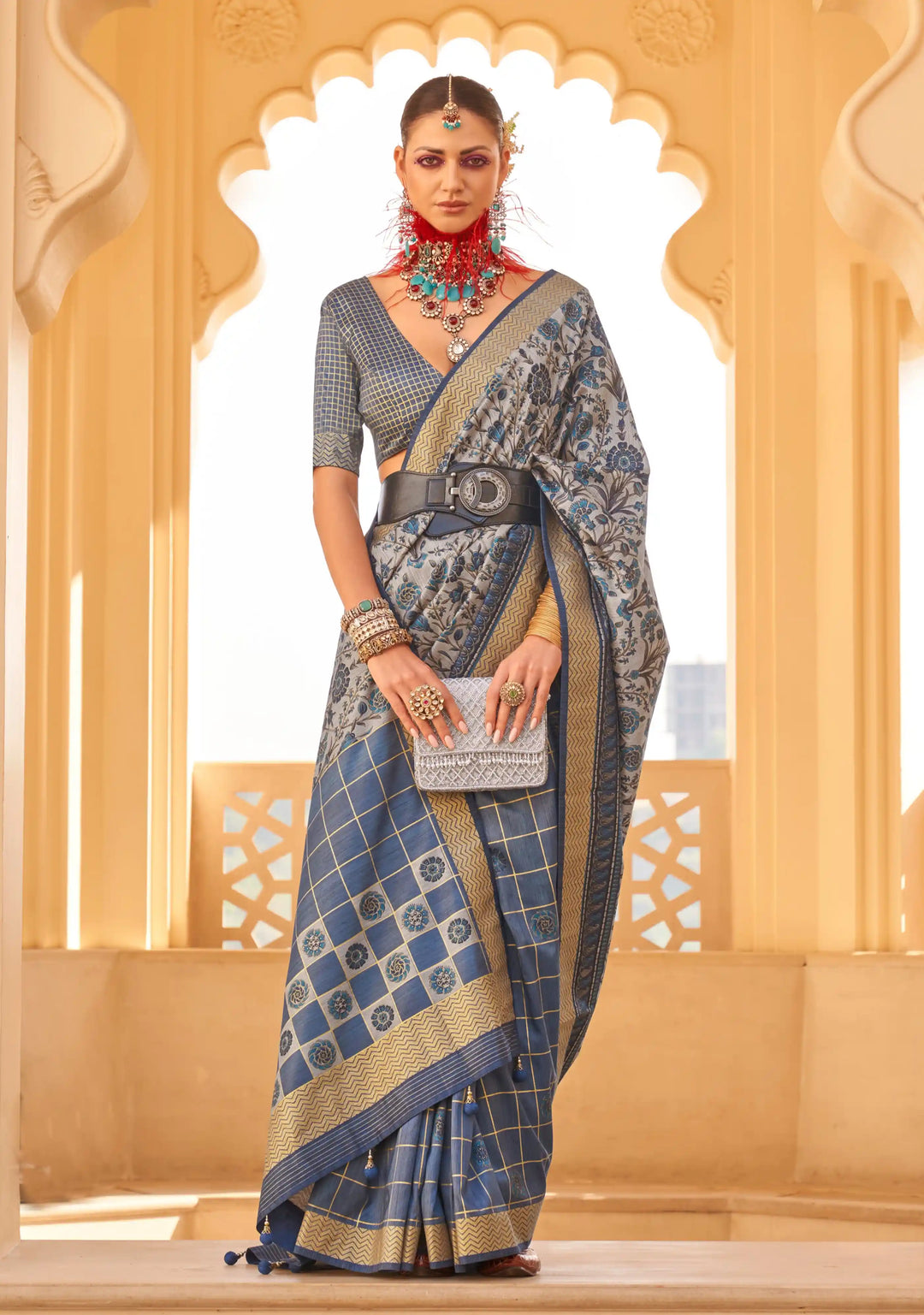 Stylish Party Wear Saree | Wevon Border PV Silk with Designer Prints Tradition