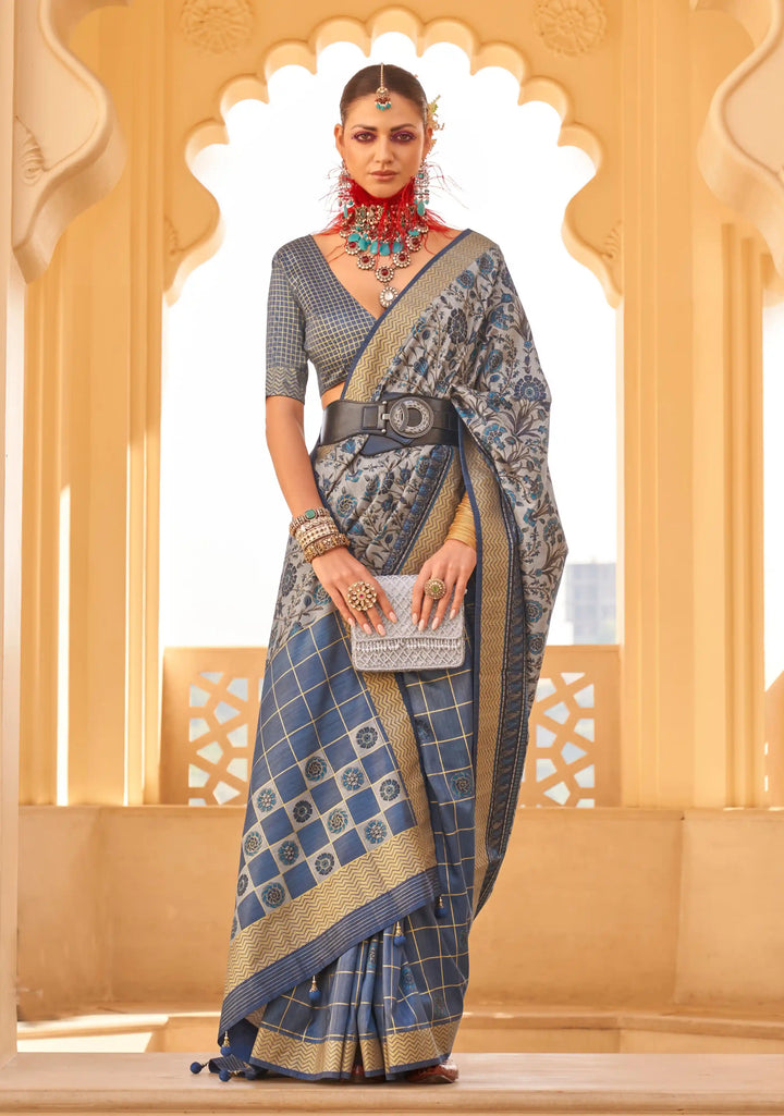 Stylish Party Wear Saree | Wevon Border PV Silk with Designer Prints Tradition