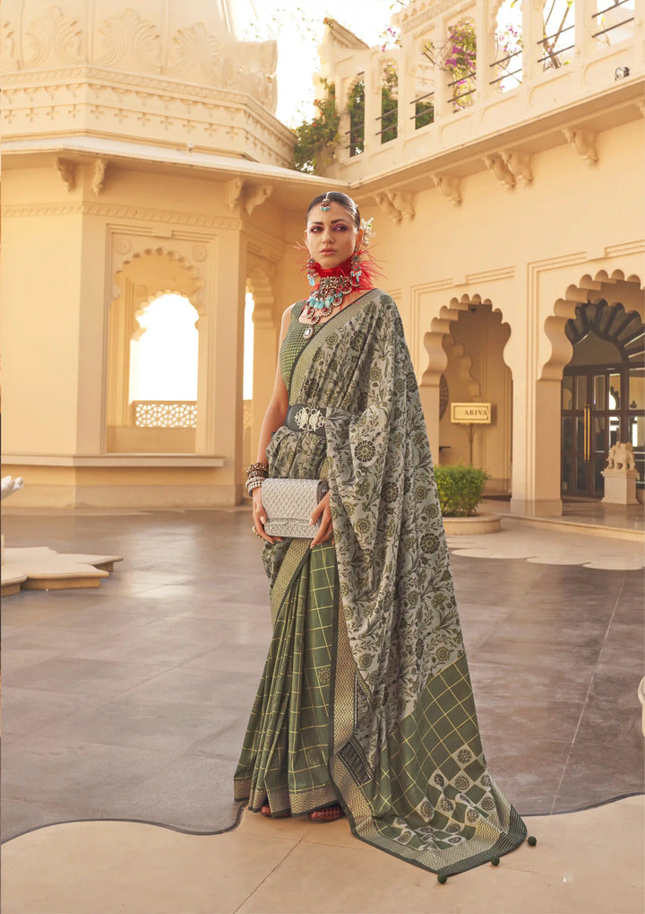 Stylish Party Wear Saree | Wevon Border PV Silk with Designer Prints Tradition