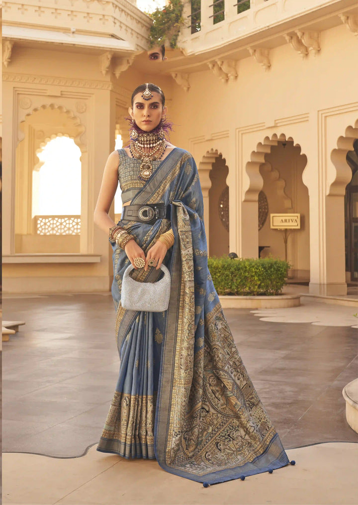 Party Wear Saree | Designer Printed PV Silk with Wevon Border for Special Events