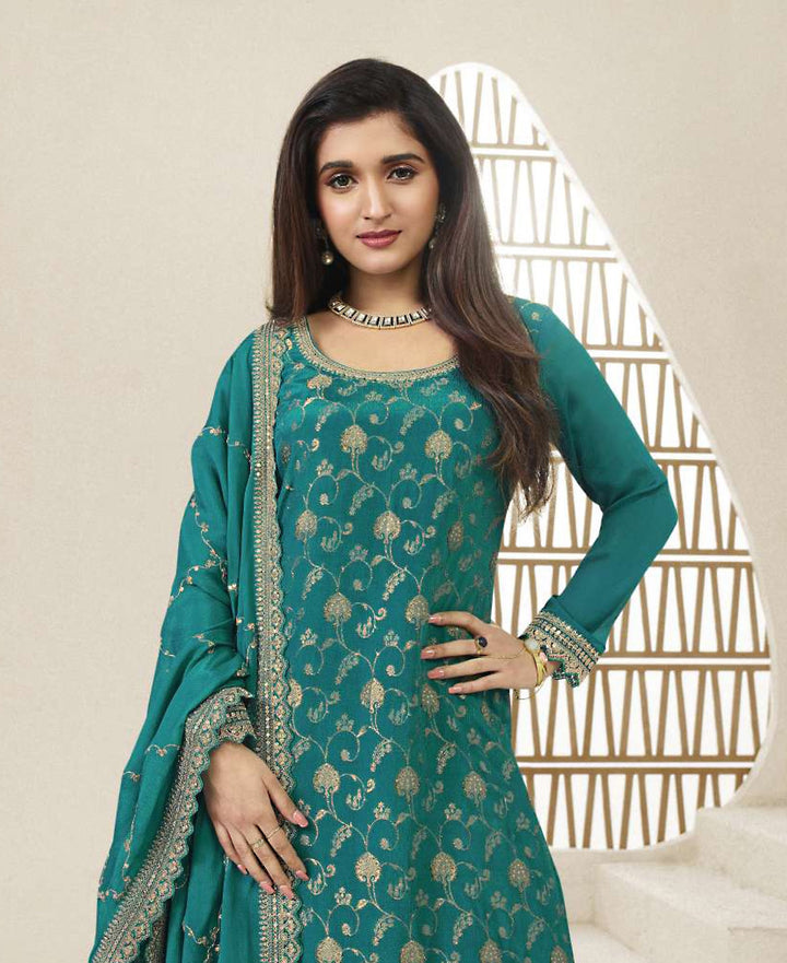 Elegant Designer Sharara Suit | Embroidered Chinon Top with Dupatta