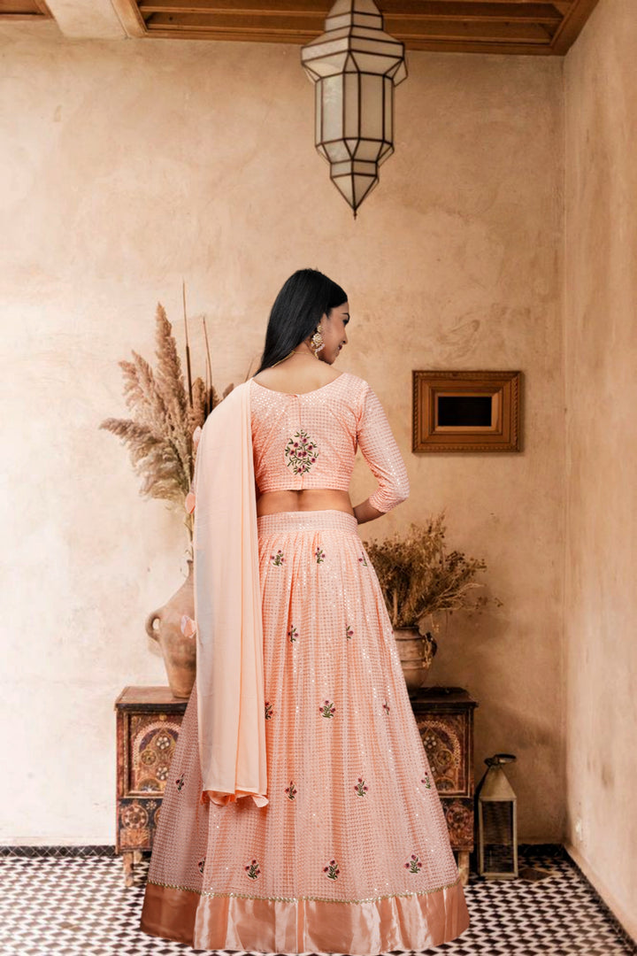 Peach Georgette Lehenga | Designer Sequence Embroidery & Dupatta