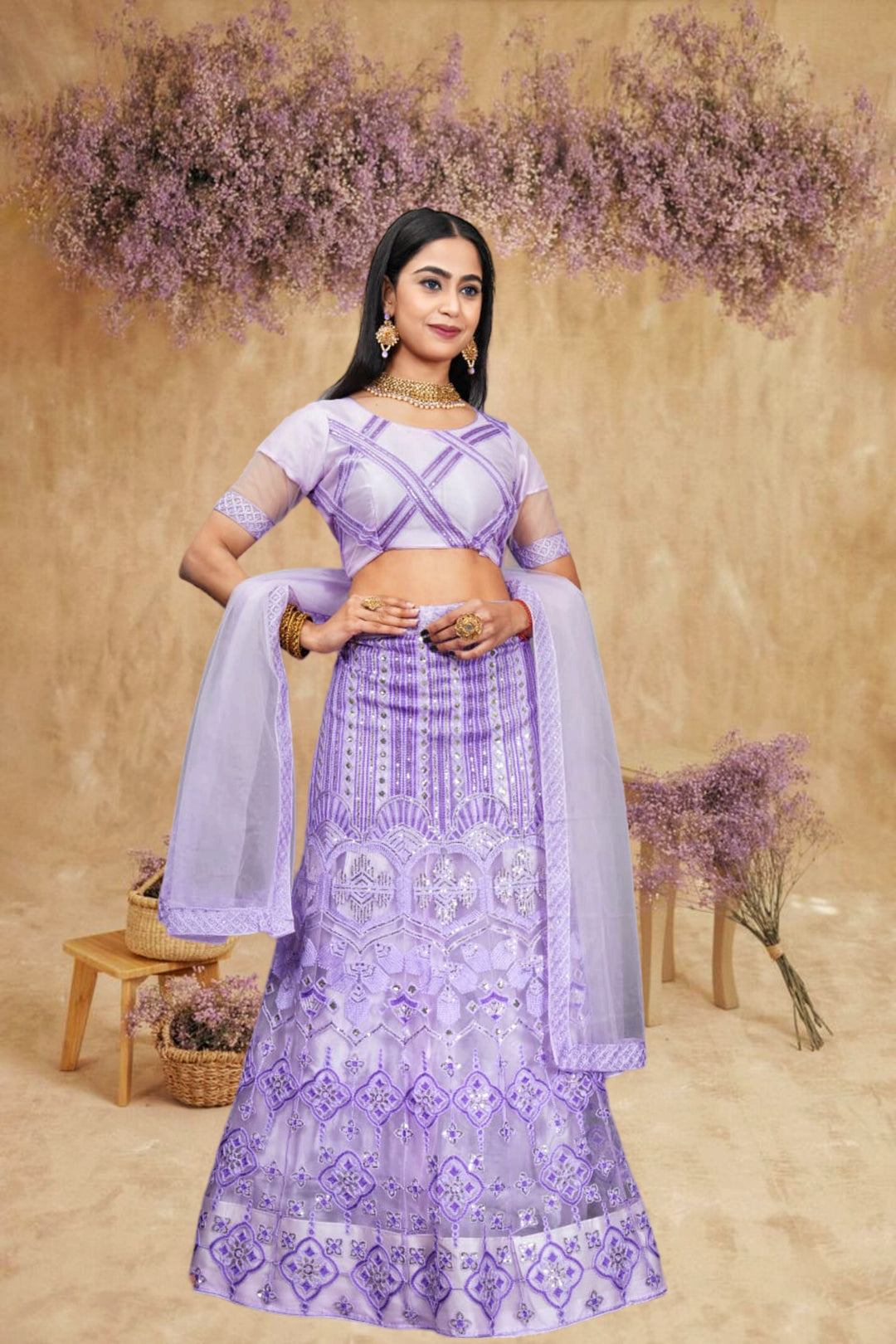 Luxurious Violet Net Lehenga with Violet Dupatta | A Graceful Addition to Your Wardrobe