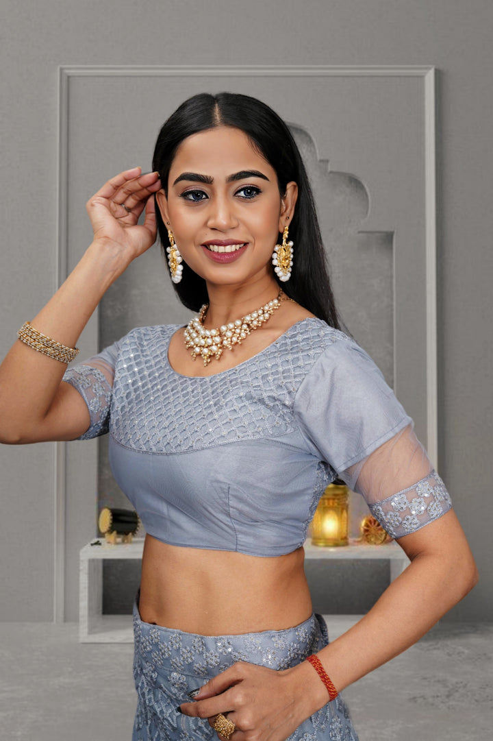 Breathtaking Gray Net Lehenga with Gray Dupatta | Elegance Redefined for Brides