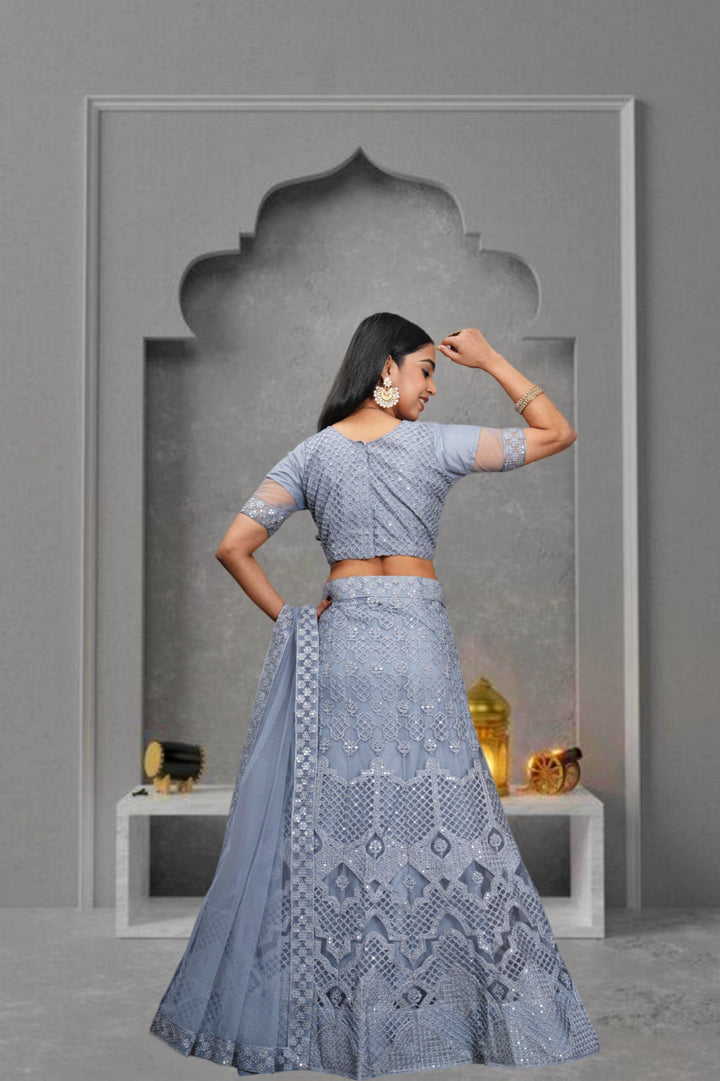 Breathtaking Gray Net Lehenga with Gray Dupatta | Elegance Redefined for Brides