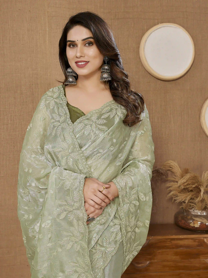 Designer Sequance Embroidered Burberry Saree | Art-Silk Blouse for Weddings