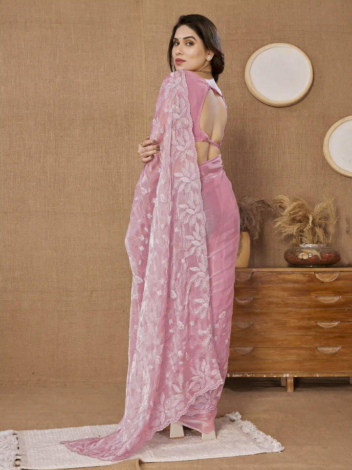 Designer Sequance Embroidered Burberry Saree | Art-Silk Blouse for Weddings