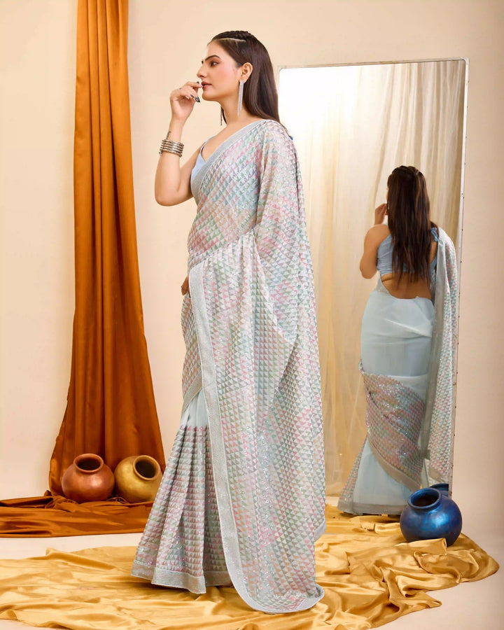 Heavy Embroidered Georgette Saree for Weddings | Elegant Party Attire