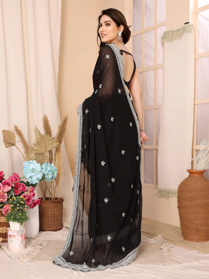 Chiffon Saree with Sequins Embroidery | Elegant Wedding & Party Wear