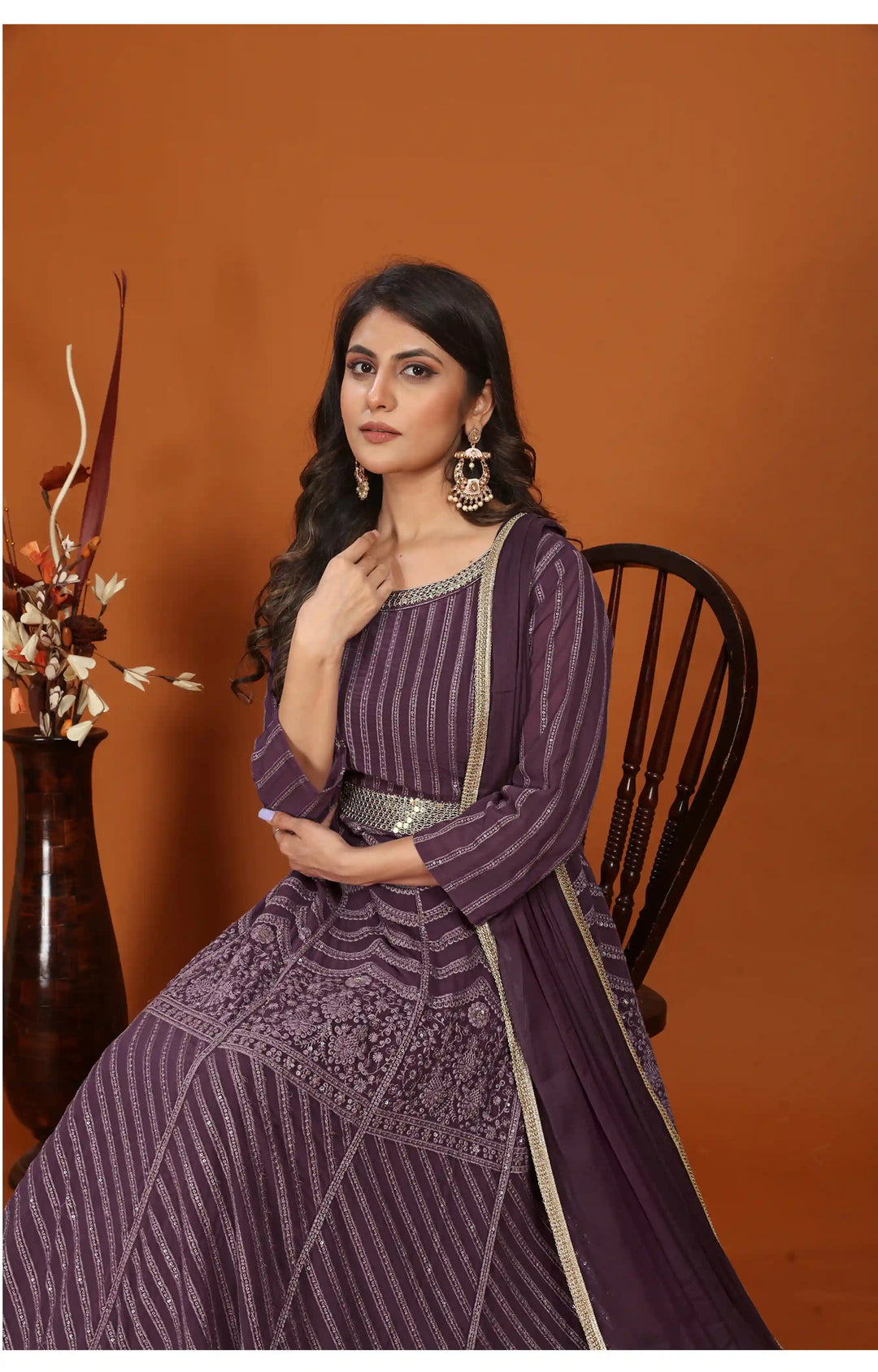 Designer Anarkali Style Gown with Dupatta | Embroidered Faux Georgette