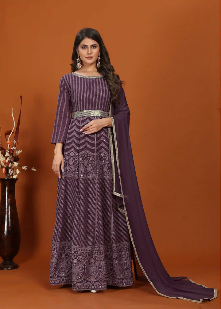 Designer Anarkali Style Gown with Dupatta | Embroidered Faux Georgette