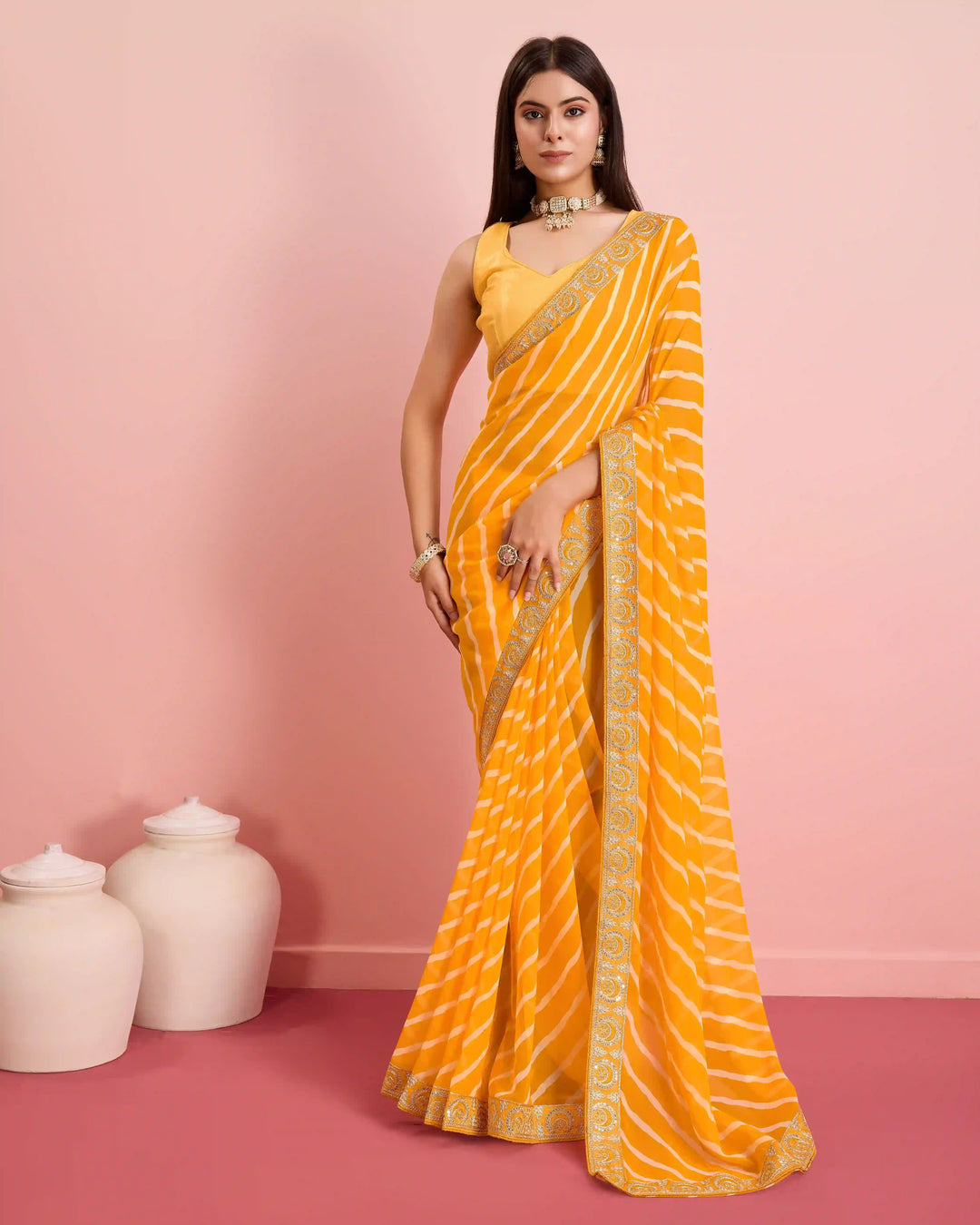 Luxurious Laheriya Georgette Saree | Ideal for Special Occasions & Celebrations