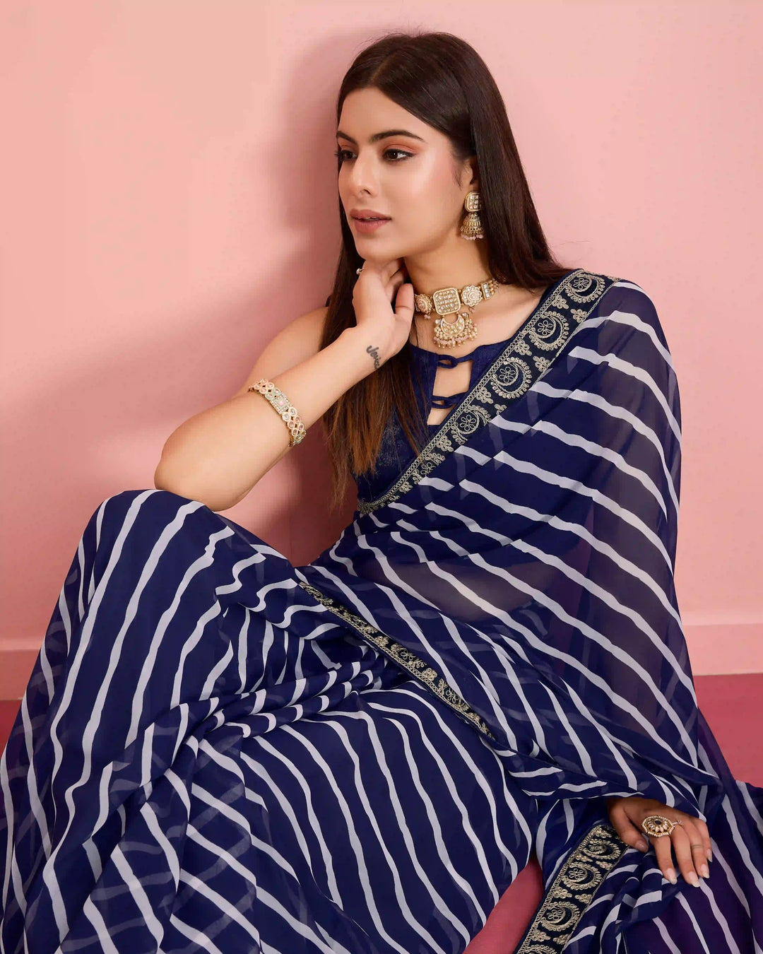 Luxurious Laheriya Georgette Saree | Ideal for Special Occasions & Celebrations