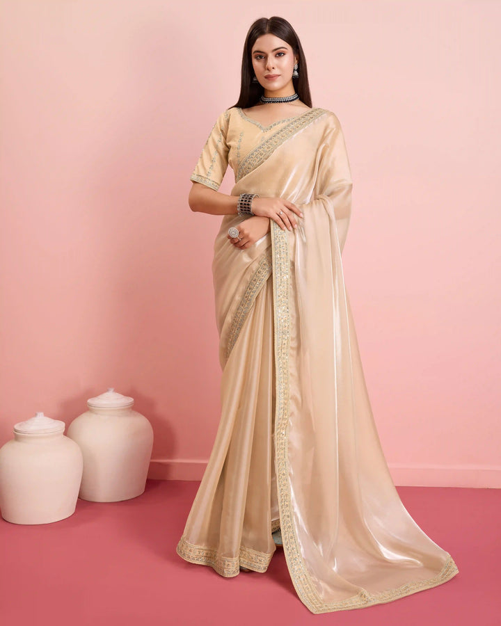 Embroidered Jimmy-Choo Saree with Art-Silk Blouse | Wedding & Festive Wear