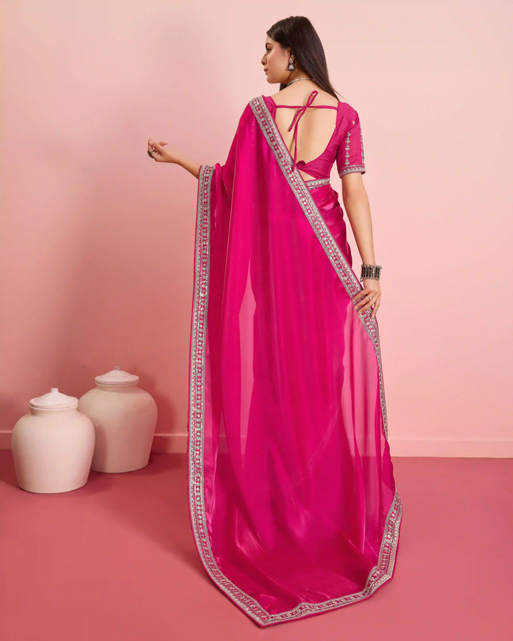 Embroidered Jimmy-Choo Saree with Art-Silk Blouse | Wedding & Festive Wear