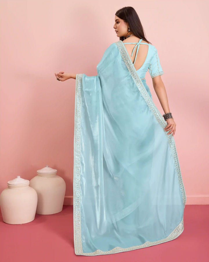 Embroidered Jimmy-Choo Saree with Art-Silk Blouse | Wedding & Festive Wear