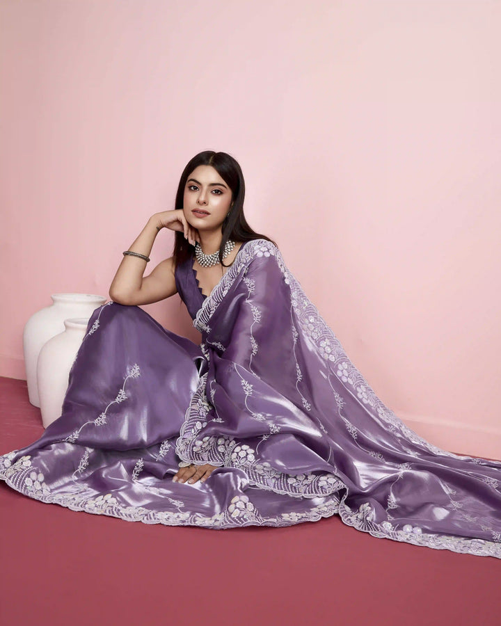 Jimmy-Choo Saree with Sequins Embroidery | Art-Silk Blouse for Weddings