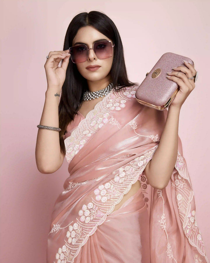 Jimmy-Choo Saree with Sequins Embroidery | Art-Silk Blouse for Weddings