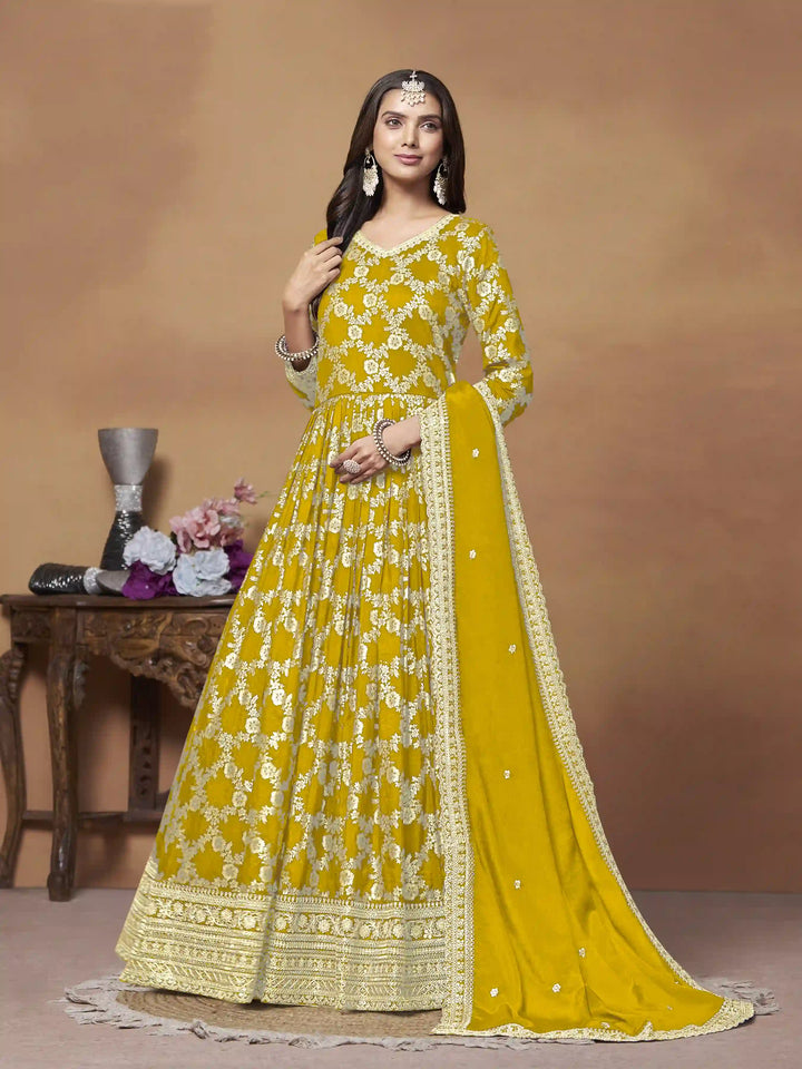 Elegant Party Wear Anarkali Suit in Dola Jacquard Fabric | Designer Long Dress for Special Occasions