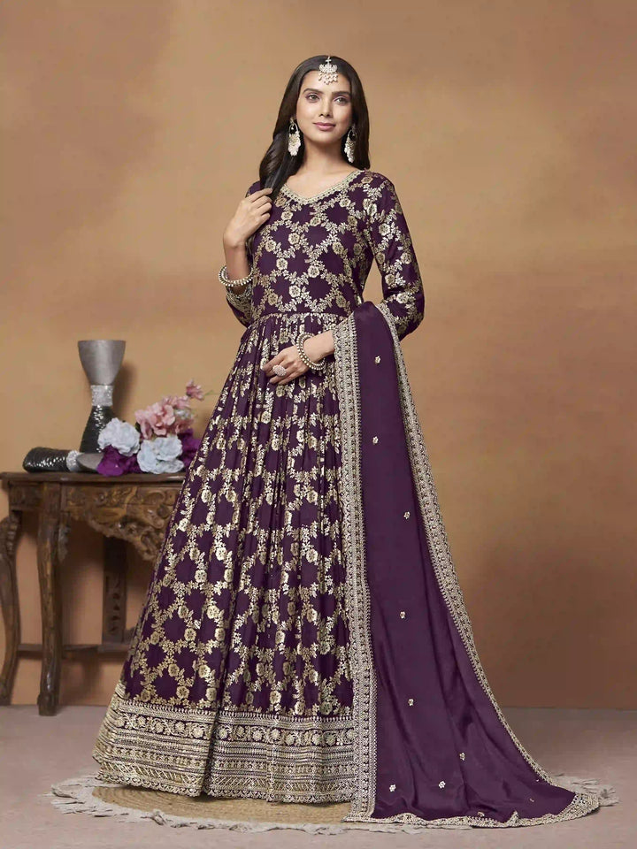 Elegant Party Wear Anarkali Suit in Dola Jacquard Fabric | Designer Long Dress for Special Occasions