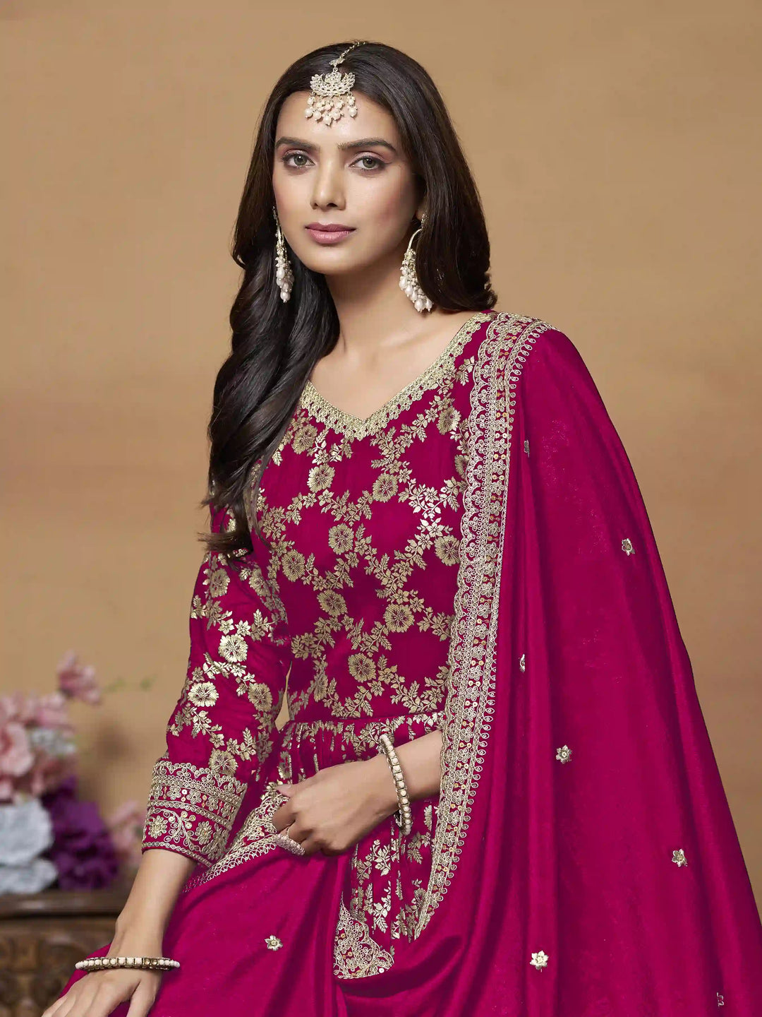 Elegant Party Wear Anarkali Suit in Dola Jacquard Fabric | Designer Long Dress for Special Occasions