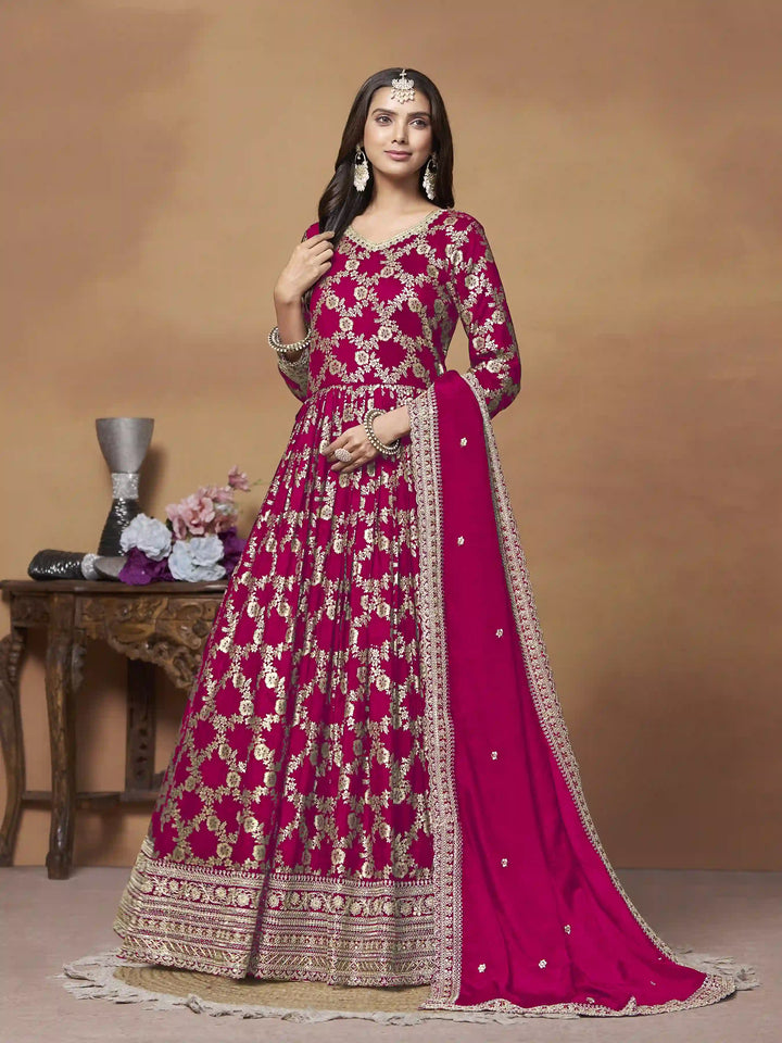 Elegant Party Wear Anarkali Suit in Dola Jacquard Fabric | Designer Long Dress for Special Occasions