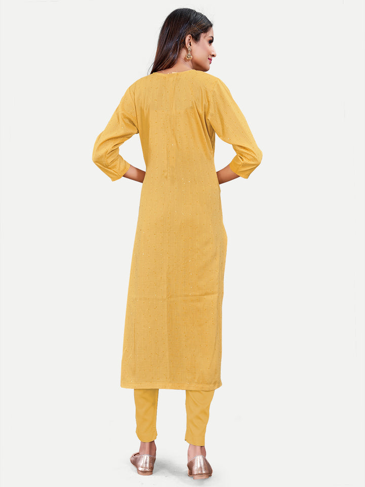 Elegant Yellow Kurti | Designer Embroidery Work Cotton Fabric