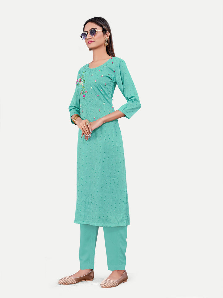 Elegant Blue Cotton Kurti | Designer Embroidery Work for Women